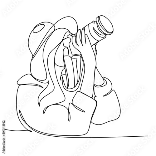 Single one line drawing photographer of paparazzi taking photo with modern digital camera with angles. Journalist or reporter making pictures. Continuous line draw design graphic vector illustration