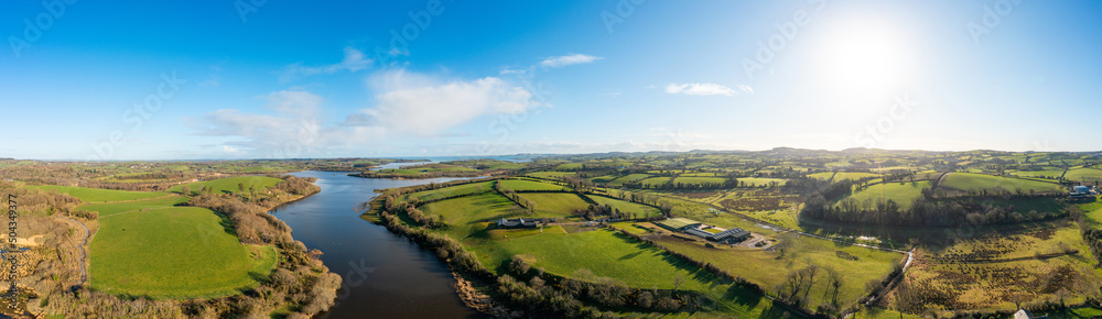 Panoramic Aerial view of Spring quoile river,Downpatrick,Northern Ireland