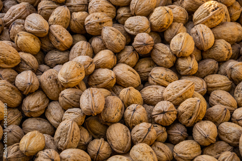 close up of a pile of fresh walnuts close up of a pile of fresh walnuts
