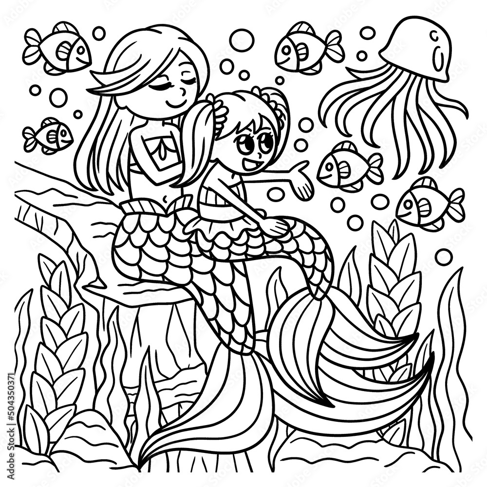 Mother And Daughter Mermaid Coloring Page 