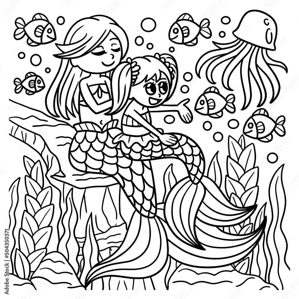 Mother And Daughter Mermaid Coloring Page Mother And Daughter Mermaid Coloring Page