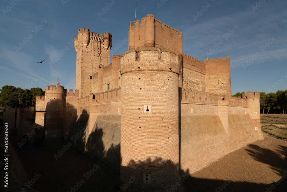 The medieval Castle of la Mota at sunset in Medina del Campo, Valladolid, Castilla y Leon, Spain.