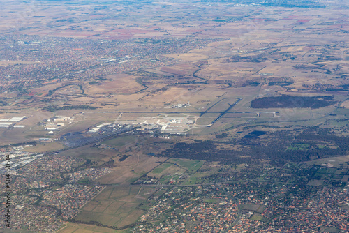 Aerial overview of Melbourne Airport and surrounding suburbs. .