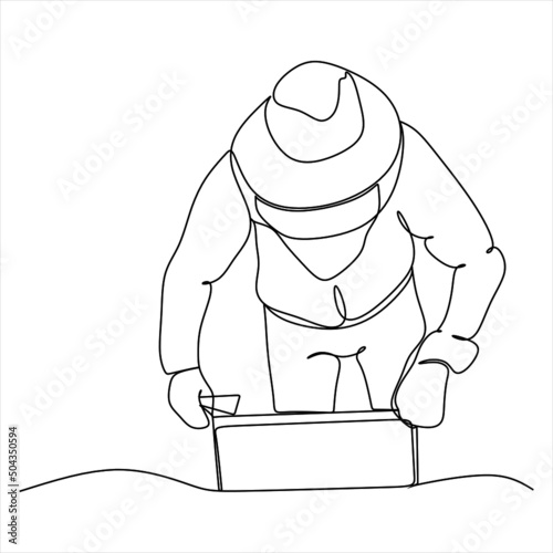Beekeeper working illustration, drawing, line art, vector
