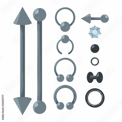 Piercing earrings elements vector cartoon set isolated on a white background.