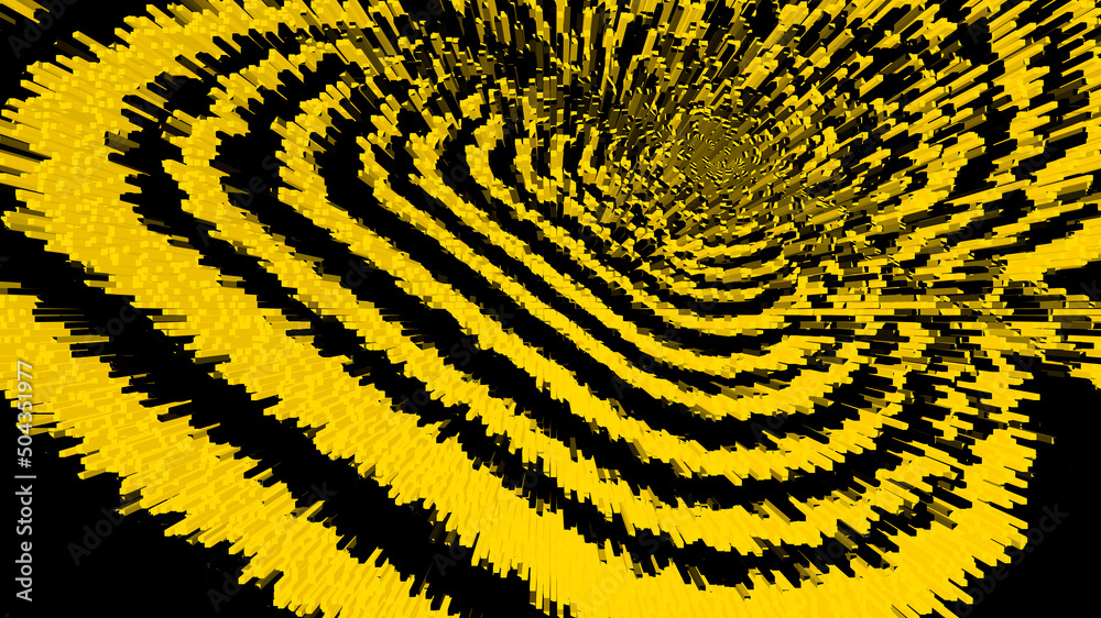 Illustration in yellow and black of a apple