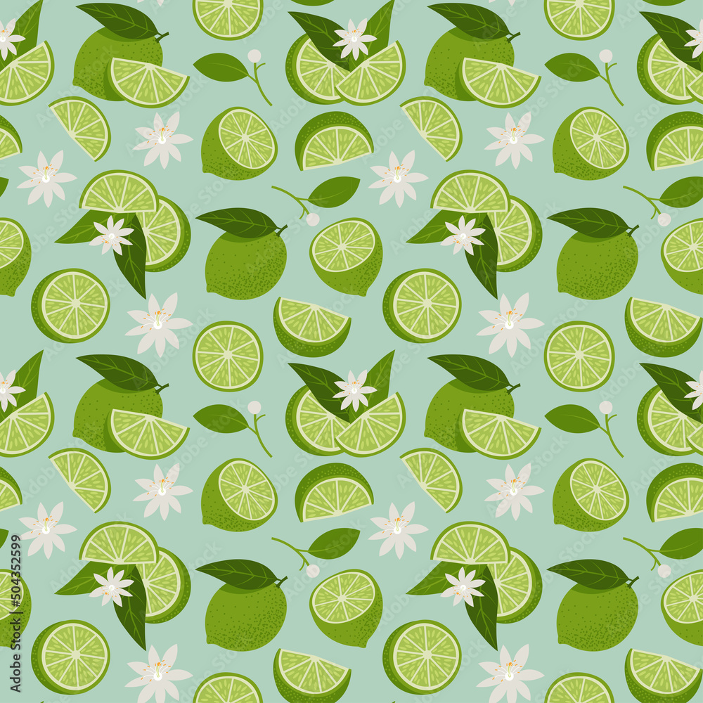 Limes Seamless pattern. Vector illustration in trendy flat style Limes Seamless pattern. Vector illustration in trendy flat style