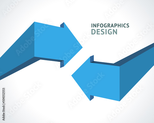 Blue geometric connection arrows abstract infographics scheme business presentation realistic 3d template vector illustration. Marketing organization diagram workflow information flowchart isolated