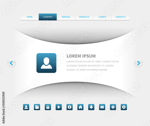 Realistic white abstract user interface infographic design options menu web icons set 3d template vector illustration. Information timeline title business webpage internet banner structure block