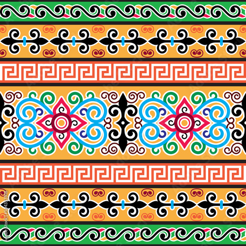 Vászonkép Mongolian folk art seamless vector pattern with flowers and swirls, traditional