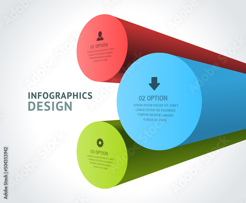 Multicolor horizontal cylinder columns infographic scheme data numbers structure realistic template vector illustration. Circle analyzing business chart global steps options goal progress presentation