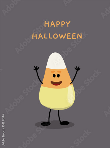 Happy Halloween Candy Corn card. Boo. Candies, sweets. Flat, cartoon, vector