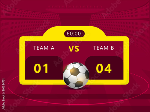 Soccer Scoreboard Template On Red Stadium Background.