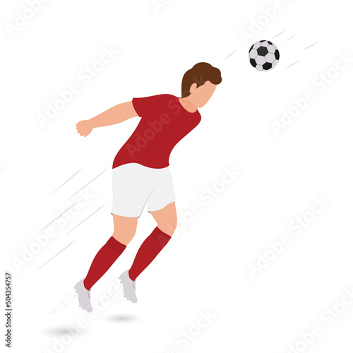 Cartoon Male Soccer Player Hitting Ball From Head On White Background.