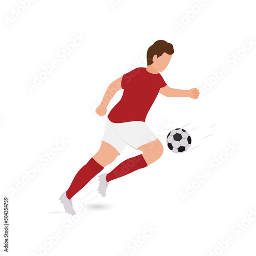Faceless Soccer Player Hitting Ball From Knee On White Background.