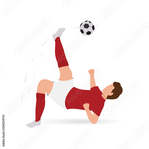 Faceless Male Soccer Player Kicking Ball On White Background.