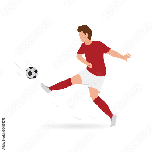 Fototapeta Naklejka Na Ścianę i Meble -  Faceless Male Footballer Player Kicking Ball On White Background.
