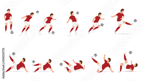 Set Of Faceless Male Soccer Player Kicking Ball In Various Poses.