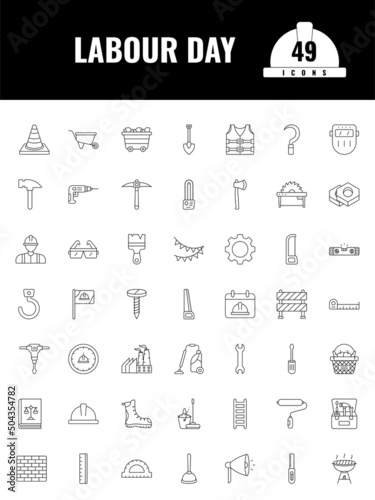Linear Style Labour Day 49 Icon Or Symbol Set.