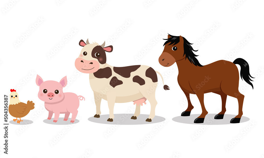 Obraz premium Cute livestock animal set clipart. Flat vector cartoon design