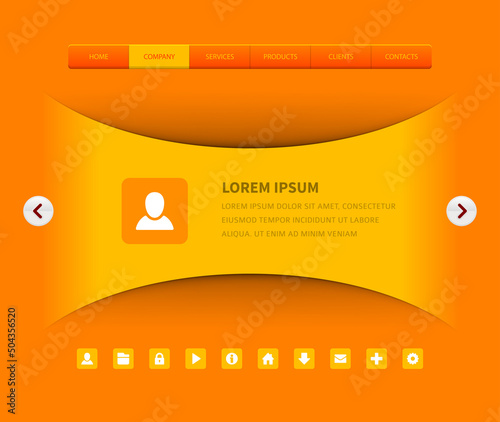 Orange gradient geometric cyberspace workflow landing page user interface visualization realistic template vector illustration. Web business structure information flowchart design with options arrows