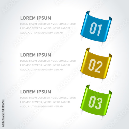 Realistic colored glossy metallic ring abstract geometric business workflow infographics scheme template vector illustration. Circle rounded holder information structure plan options design mockup