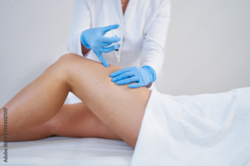 Fototapeta premium Picture of lipolysis treatment on different parts of woman body
