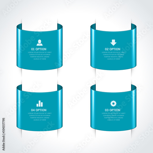 Blue glossy realistic abstract rings folder business infographics scheme design template vector illustration. Paper circle information diagram visualization marketing educational options layout