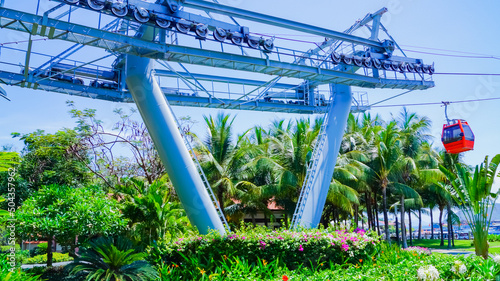 Funicular. Cable car. Nha Trang city in Vietnam. Cable car above sea level to Vinpearl Island. 