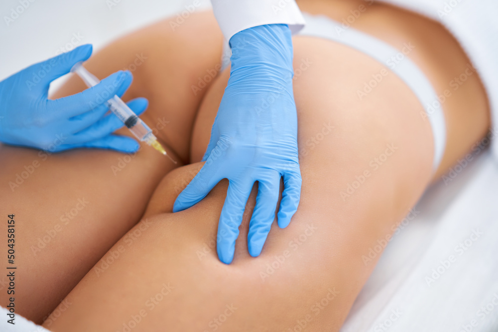Fototapeta premium Picture of lipolysis treatment on different parts of woman body