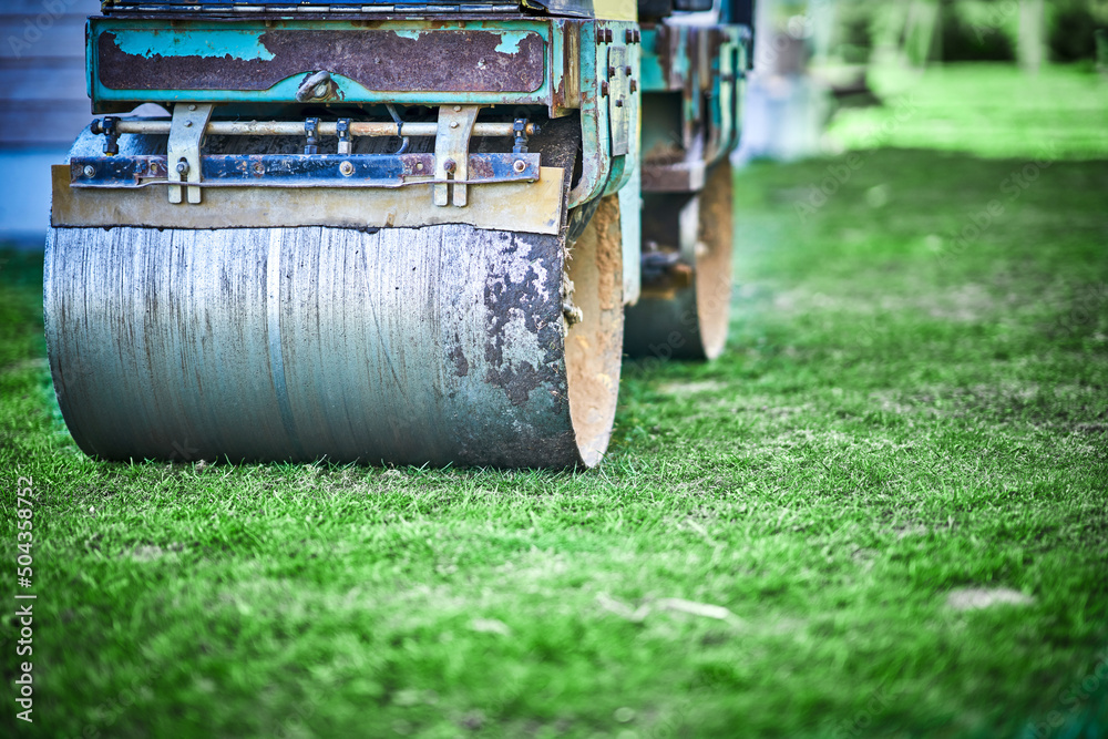 Picture of a road roller machine on the different surfaces Picture of a road roller machine on the different surfaces