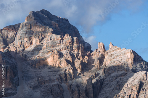 the tofane group: one of the most famous and spectacular mountains in the dolomites, near the town of Cortina d'Ampezzo - October 2021. photo