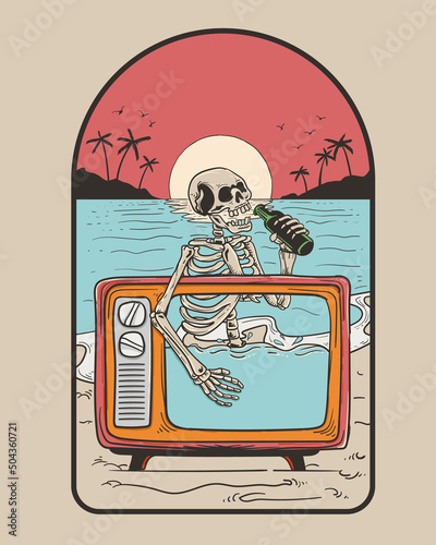 summer chill background with enjoy skeleton drunk

