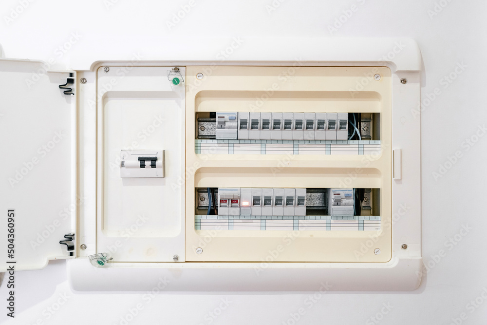 Open electricity meter with readings in building Open electricity meter with readings in building