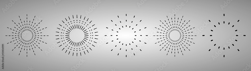 Obraz premium Sunburst set. Vintage sunrise collection. Vector light rays elements on grey background. Vector Illustration 