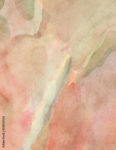 Watercolor abstract painting with pastel colors. Soft color painted illustration of calming composition for poster, wall art, banner, card, book cover or packaging. Modern brush strokes painting.