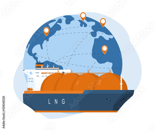 Fotografie, Obraz The concept of transporting liquefied gas around the world by gas carrier ships