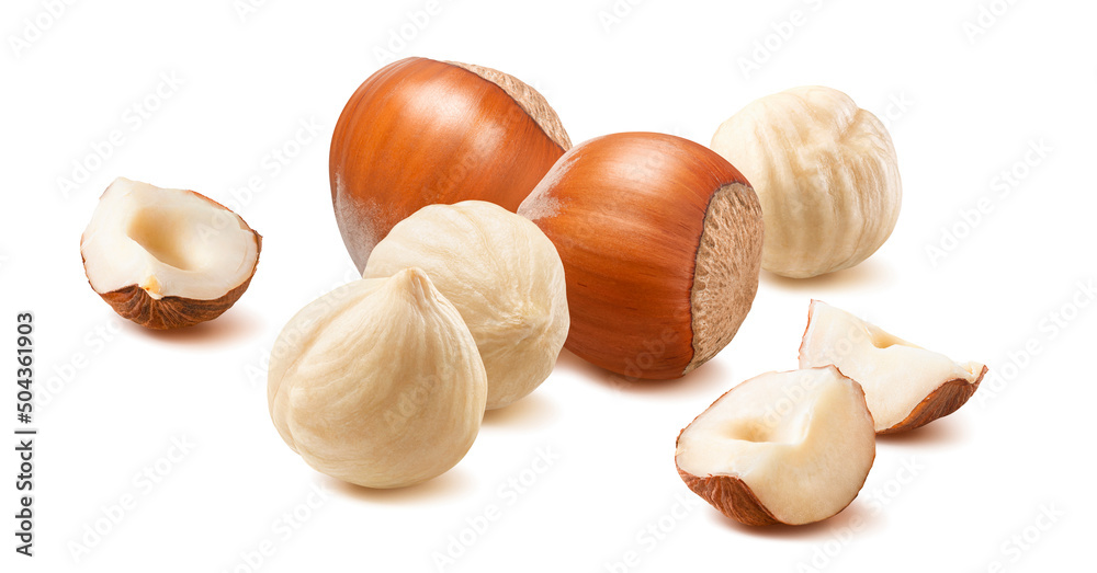 Scattered hazelnut isolated on white background Scattered hazelnut isolated on white background