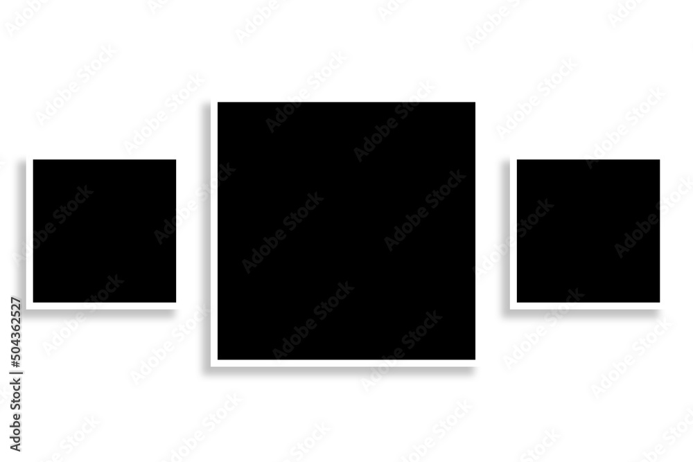 3 Square photo frames in black and white colors with clean borders & a horizontal layout. Used as a collage template to place your album pictures or photographs collection in a classic old look. 3 Square photo frames in black and white colors with clean borders & a horizontal layout. Used as a collage template to place your album pictures or photographs collection in a classic old look.