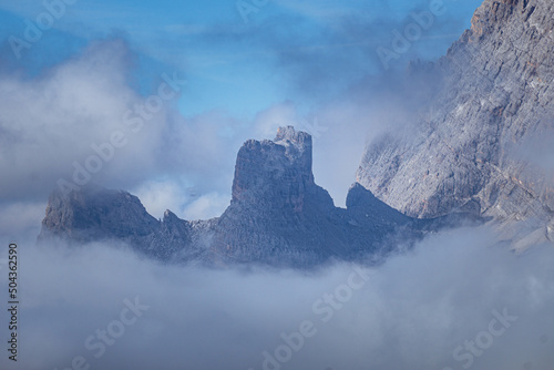 The breathtaking landscapes of the Dolomites during a beautiful early autumn morning, near the town of Auronzo di Cadore, Italy - October 2021. © Roberto
