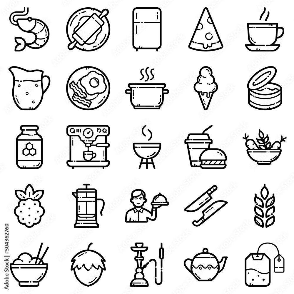 Fototapeta premium Food Flat Icon Set Isolated On White Background