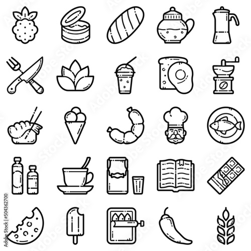 Food Flat Icon Set Isolated On White Background