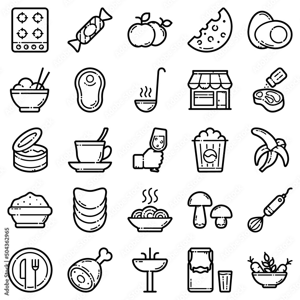 Food Flat Icon Set Isolated On White Background Food Flat Icon Set Isolated On White Background