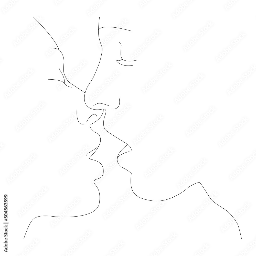 A kiss. Faces are a line. Continuous linear drawing is fashionable minimalist. Minimalist contour drawing. A kiss. Faces are a line. Continuous linear drawing is fashionable minimalist. Minimalist contour drawing.