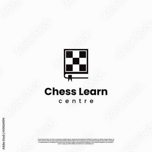 chess learning logo, chessboard combine with book logo concept
