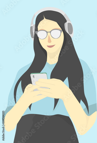 casual girl listening music with headphone