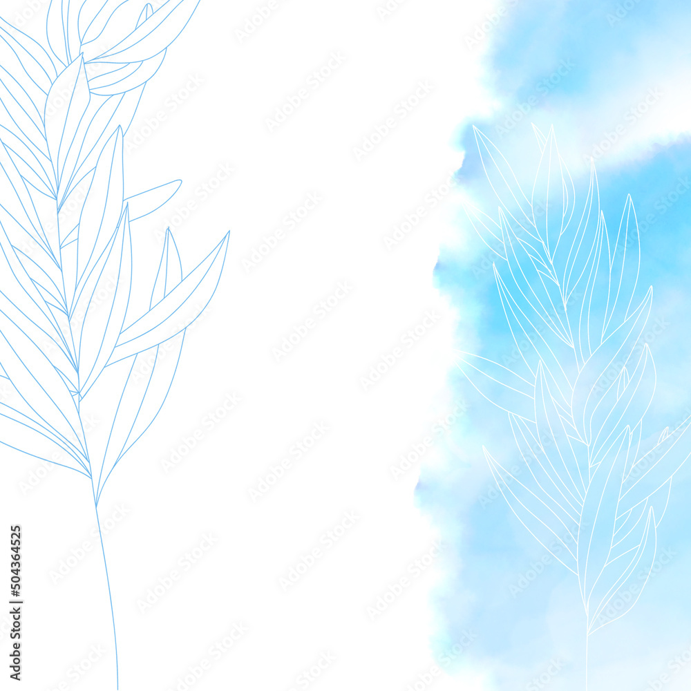 Fototapeta premium Frame in a minimalist style with leaves and splashes. Illustration for backgrounds, wallpapers, social media posts, covers and invitations.