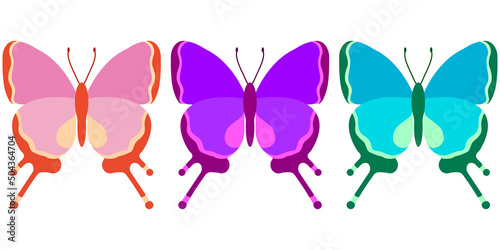 Vector collection  colorful butterfly insects. Decorative design. Isometric  flat style.