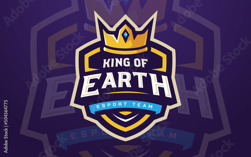 Professional King of Earth Esports Logo Template with Crown for Game Team or Gaming Tournament