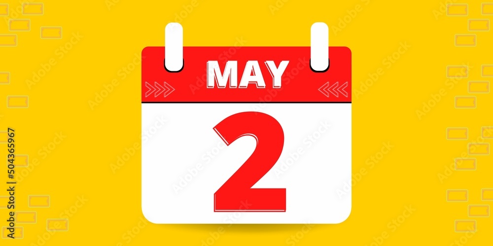 2th day of the calendar. Banner with two on an yellow background with a white calendar 2th day of the calendar. Banner with two on an yellow background with a white calendar